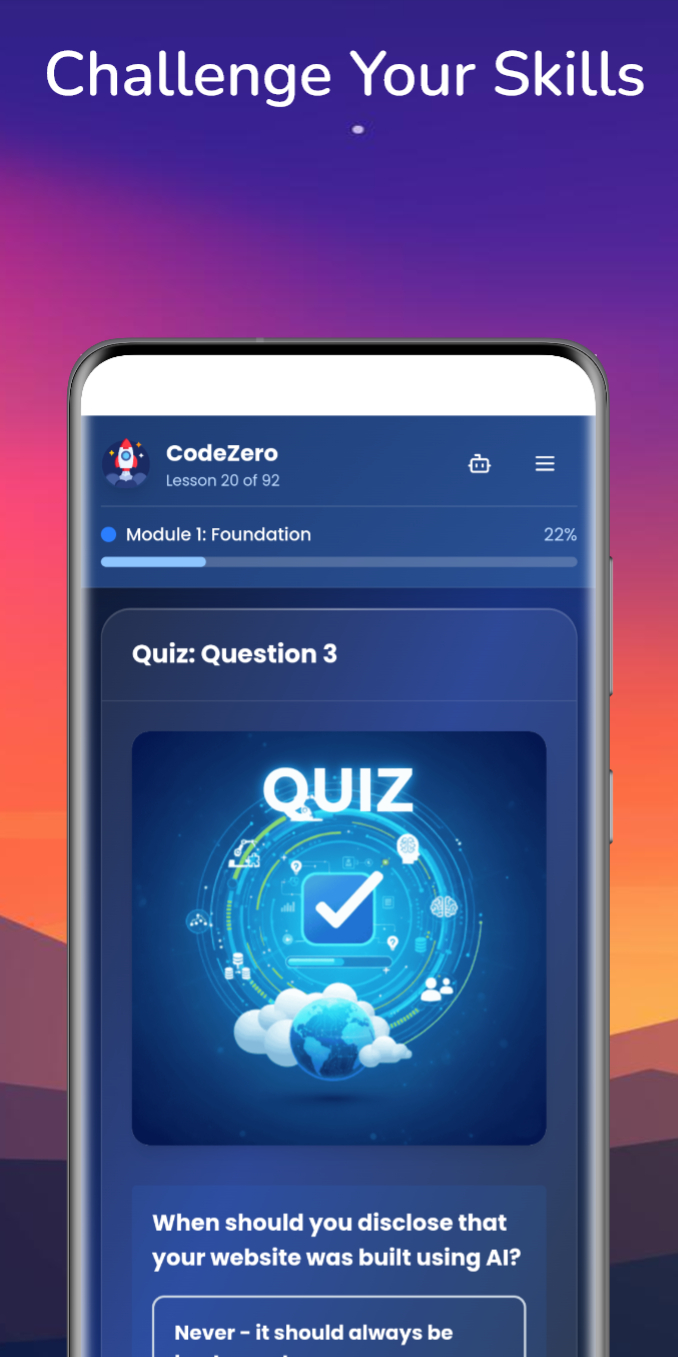 CodeZero App - Interactive quiz interface